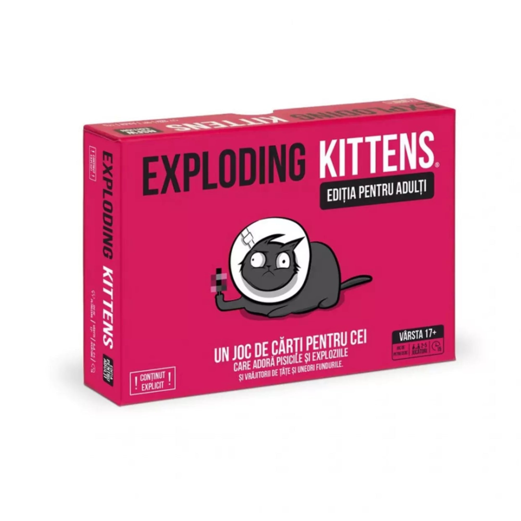 Exploding Kittens (Pink Edition) társasjáték doboza közelről - A játék dobozának részletei, amely egyedi grafikával vonzza a figyelmet.