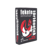 A Fekete történetek – Fantasy klasszikusok társasjáték zárt doboza, amelyen egy vörös sárkány illusztrációja és a játék címe szerepel.