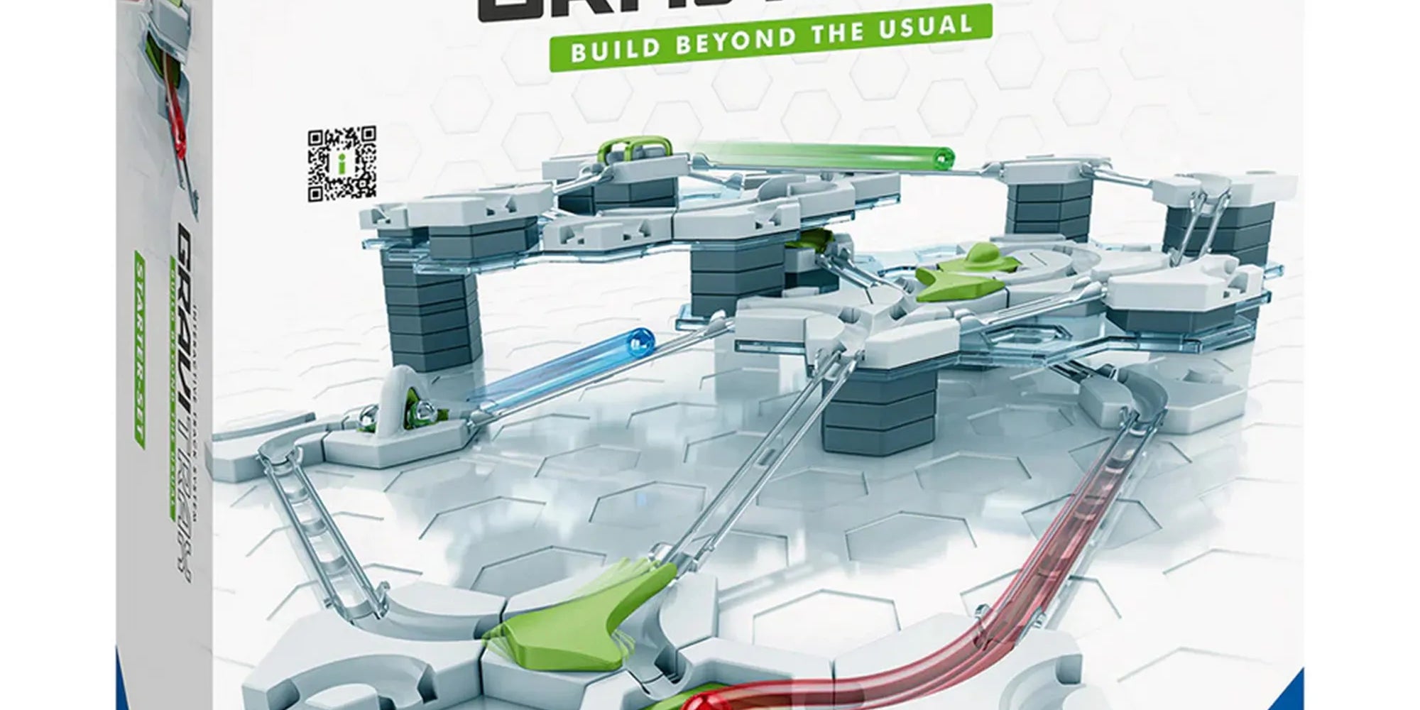 Gravitrax Starter Set alapkészlet dobozkép, interaktív golyópálya rendszer 124 elemmel, 8-99 év, Ravensburger STEM játék.