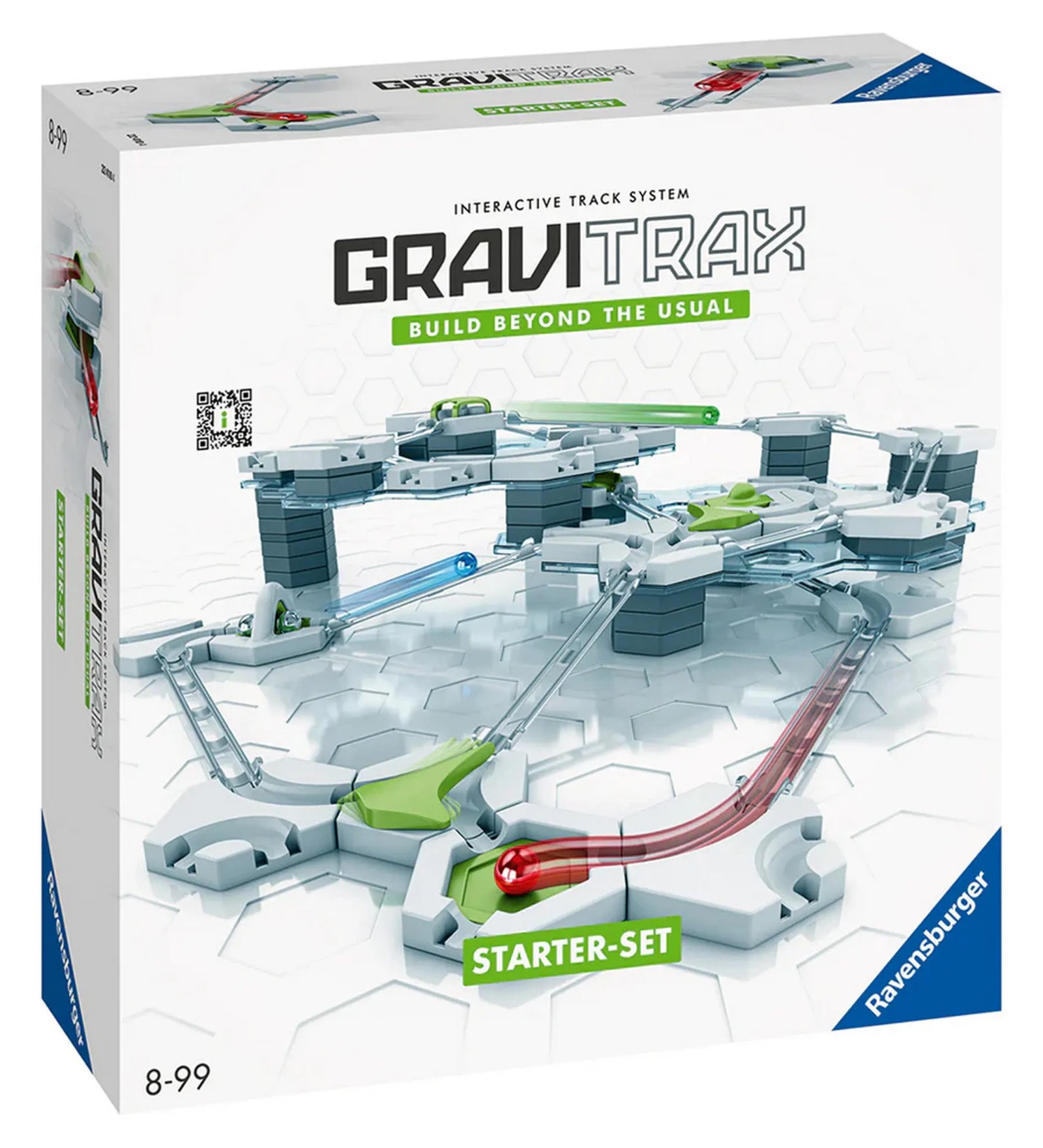 Gravitrax Starter Set alapkészlet dobozkép, interaktív golyópálya rendszer 124 elemmel, 8-99 év, Ravensburger STEM játék.