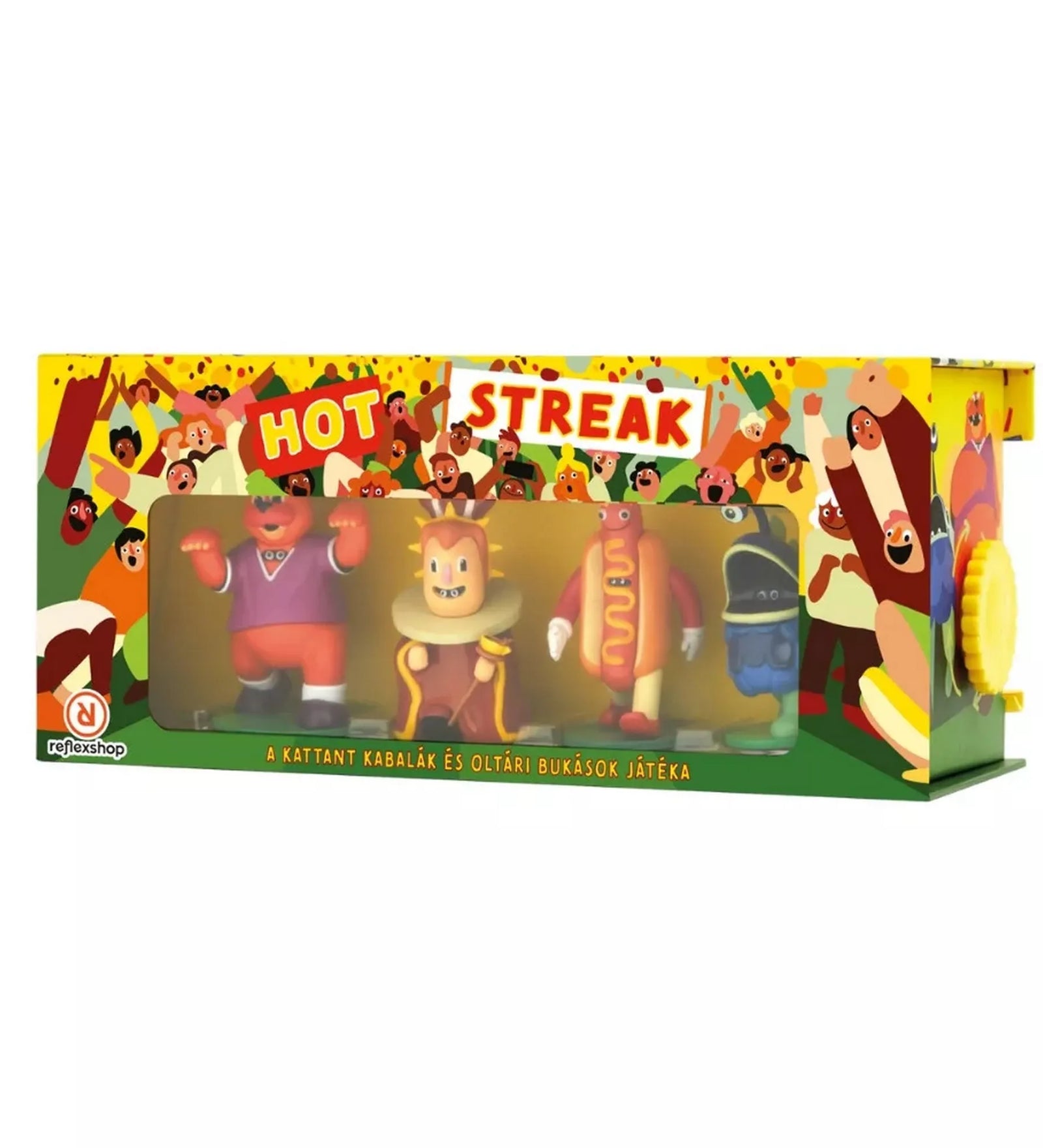 Hot Streak társasjáték doboz elölnézet – színes kabalafigurák és „Hot Streak” felirat vidám grafikával
