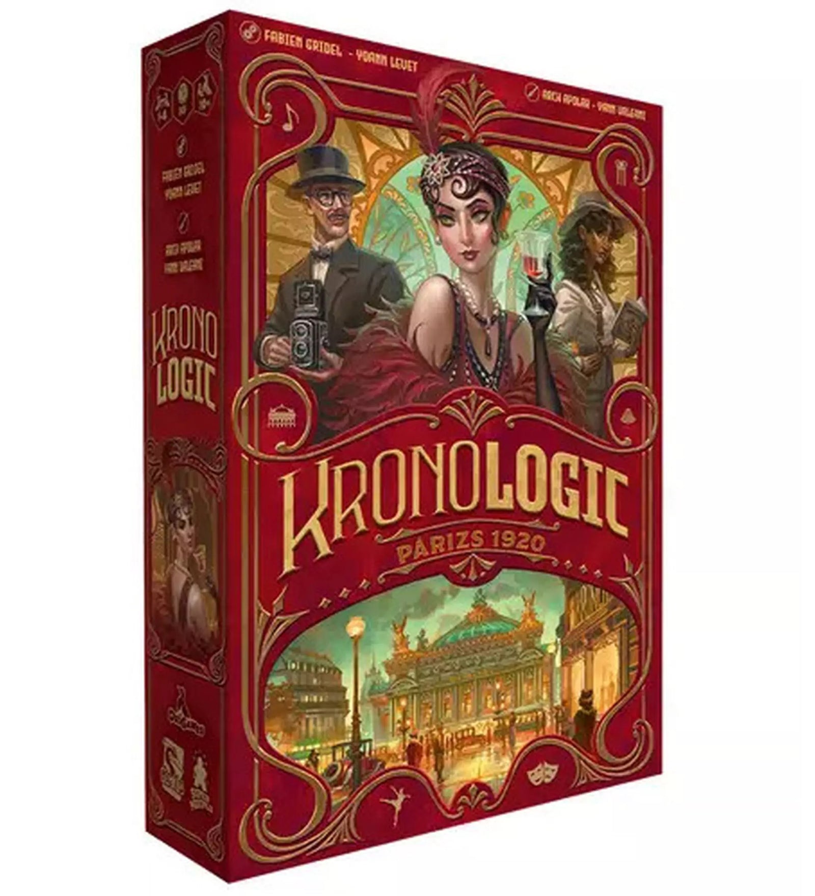 Kronologic – Párizs 1920 társasjáték doboza art deco stílusú borítóval, rejtélyes szereplőkkel.