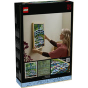 LEGO Art: Claude Monet Híd a vízililiomos tó felett 31220, 3179 darabos doboz hátoldala életképpel és részletfotókkal.