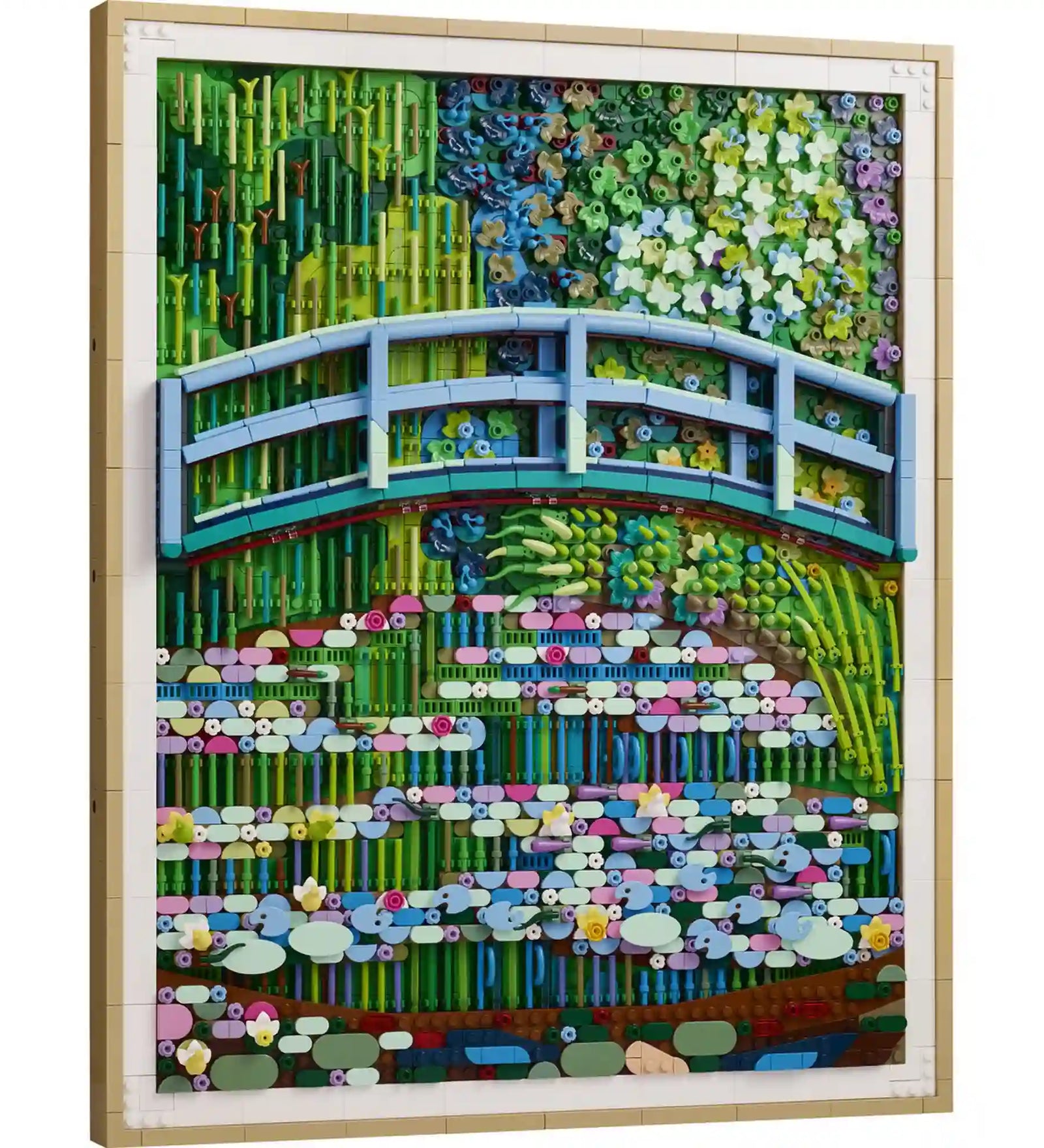 LEGO Art: Claude Monet Híd a vízililiomos tó felett 31220, 3179 darabos kész LEGO kép híd és vízililiomok részletes mintázattal.