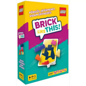 „LEGO Brick Like This! partijáték doboza színes, vidám grafikával, LEGO kockákkal és játékkártyával díszítve. A borítón a szlogen: Pörgős játékmenet, vidám építkezés!”