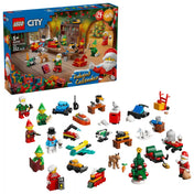 LEGO City: Adventi naptár 2026, 60510 doboza és a 24 meglepetés, köztük ünnepi figurák, járművek és karácsonyi kiegészítők.