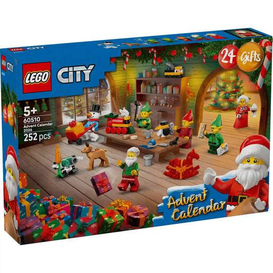 LEGO City: Adventi naptár 2026, 60510 készlet doboza, karácsonyi műhellyel, manókkal, hóemberrel és ünnepi ajándékokkal.
