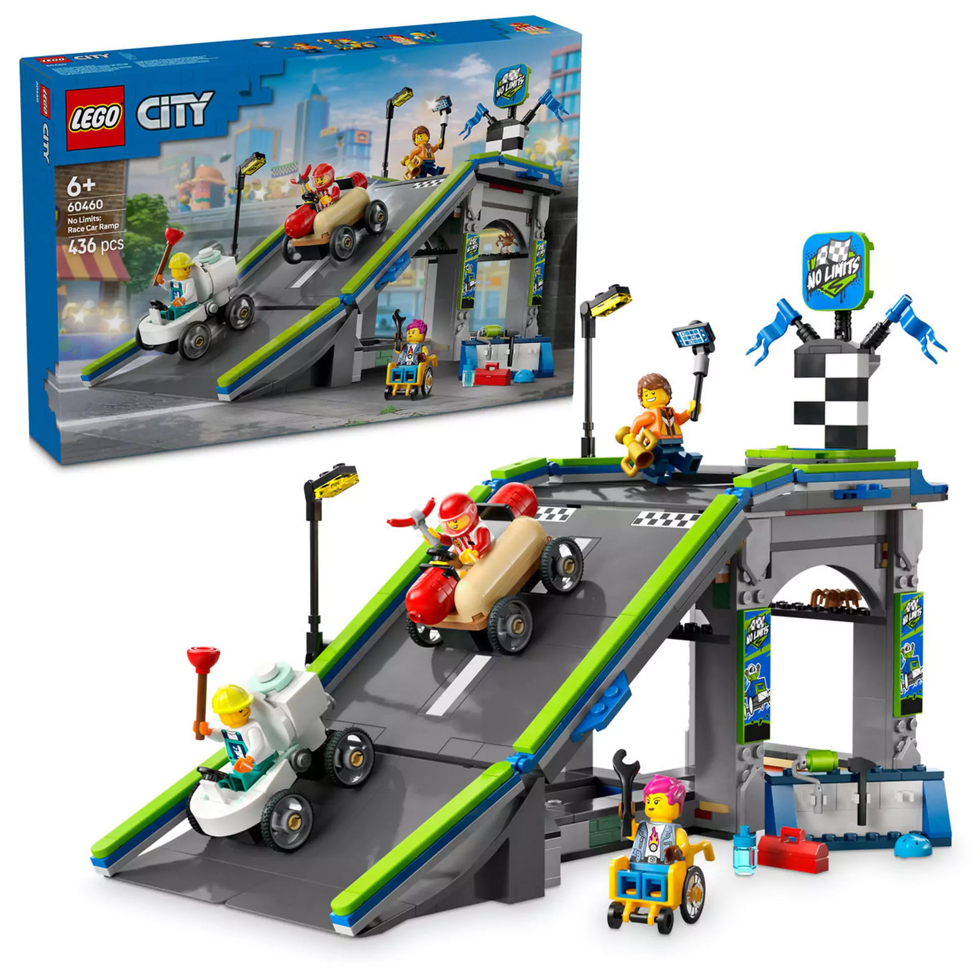 LEGO City Határok nélkül: Versenypálya és tartozékok teljes szettben – Teljes szett, amely tartalmazza a versenypályát, soapbox autókat és minifigurákat, hogy az izgalom teljes legyen.