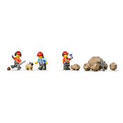 LEGO City 60494 készlet három építőmunkás minifigurával, mopsz kutyával, kövekkel, bontókalapáccsal és építkezési felszerelésekkel.