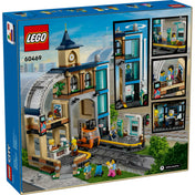 LEGO City Központi vasútállomás (60469) hátoldala, a készlet funkciói és jelenetei külön kis képekben bemutatva