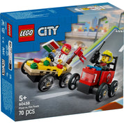 LEGO City Pizzásautó vs. tűzoltóautó (60458) dobozkép – Az izgalmas versenykészlet bemutatása a pizzásautó és tűzoltóautó részvételével.