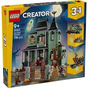 LEGO Creator Kísértetkastély (31167) doboz eleje – A 3 az 1-ben készlet doboza, rajta a zöld kísértetkastély, a telihold, szellemek és a minifigurák.