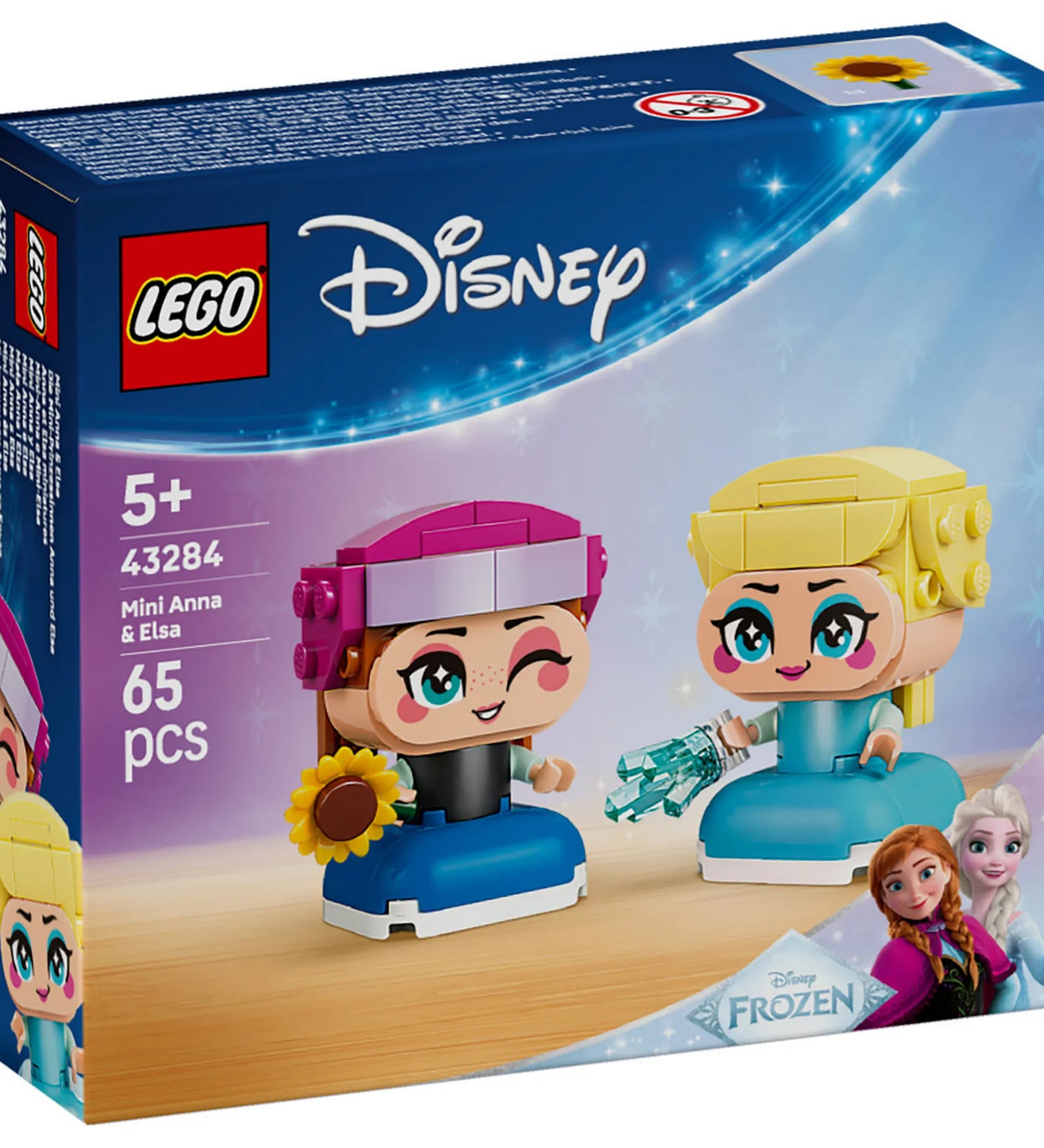 LEGO Disney Mini Anna és Elsa 43284 – A készlet doboza Anna és Elsa figurákkal, Frozen dizájnnal.