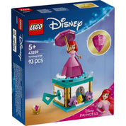 LEGO Disney Pörgő-forgó Ariel (43259) termékdoboz bemutatása, Ariel és Flounder minifigurákkal.