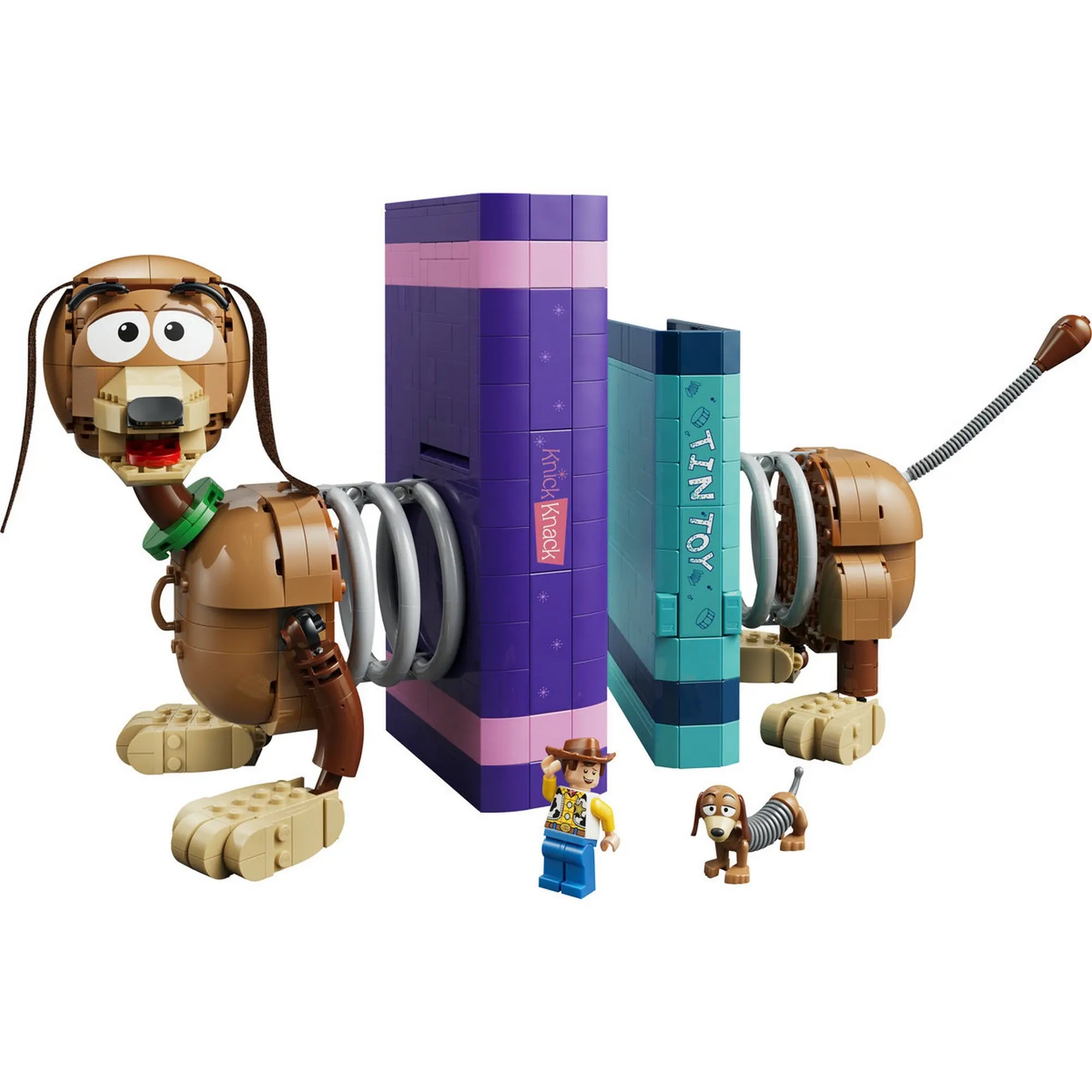 LEGO Disney: Toy Story: Slinky kutya könyvtámasz 43301, 1311 darabos – megépített Slinky kutya figura könyvtámasz elemekkel és Woody minifigurával.
