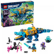 LEGO DREAMZzz 71512 Crocodile Submarine készlet doboza és teljes tartalma, tengeralattjáró, minifigurák és kiegészítők fehér háttéren