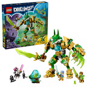 LEGO DREAMZzz 71508 Fox Guardian Mech készlet doboza és az elkészült mecha figura, minifigurákkal és kiegészítőkkel, fehér háttéren