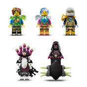 A LEGO DREAMZzz Tigriscápatank készlet minifigurái és ellenfelei, köztük Mateo, Izzie, Mr. Oz, az Éjcsászár és különféle rémálomlények.