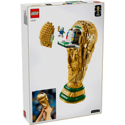 LEGO Editions: A FIFA labdarúgó-világbajnokság hivatalos trófeája, 43020, 2842 darabos készlet hátoldali dobozképe a trófea belső részének bemutatásával.