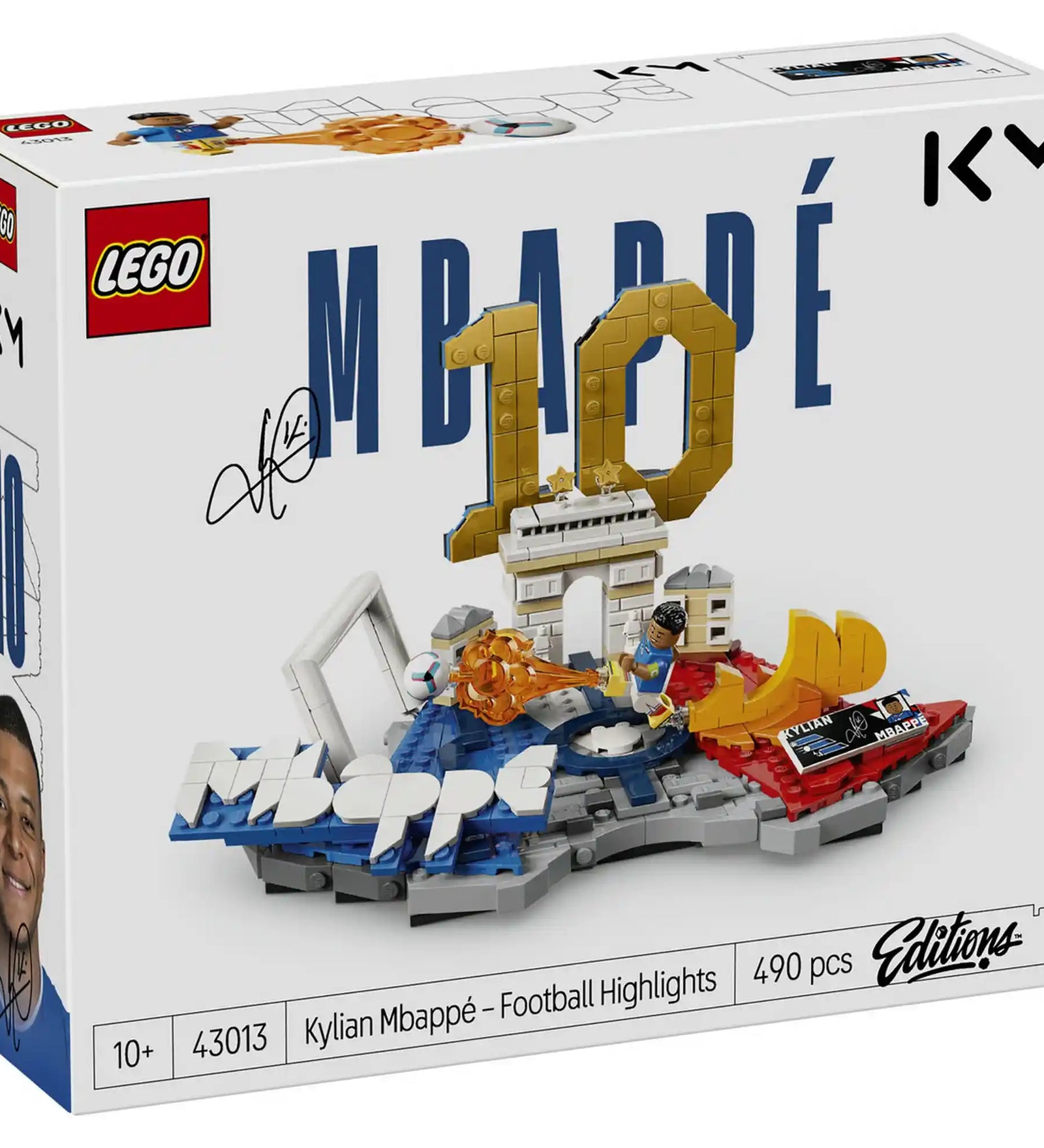 LEGO Editions: Kylian Mbappé A futball legjobb pillanatai 43013 doboz eleje a 10-es számmal és futballjelenettel.