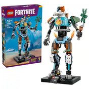 LEGO® Fortnite® KIT (77081) készlet doboza és megépített robotfigurája, a Fortnite videojátékból ismert KIT karakterrel, Power Claw csákánnyal és kiállító talppal.