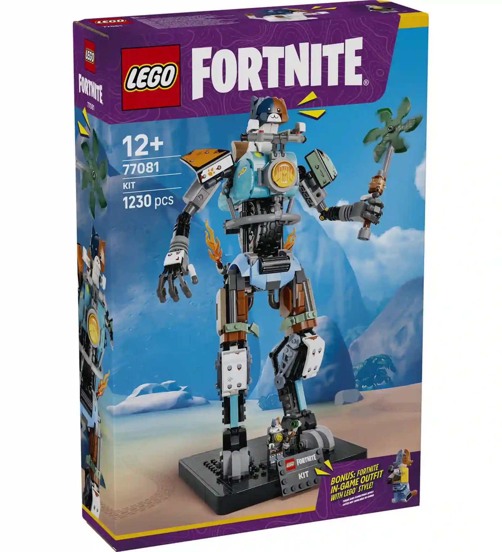 LEGO Fortnite KIT (77081) készlet dobozképe, 1230 elemes építőkészlettel, Fortnite karakterrel és exkluzív játékon belüli bónusz outfit tartalommal.