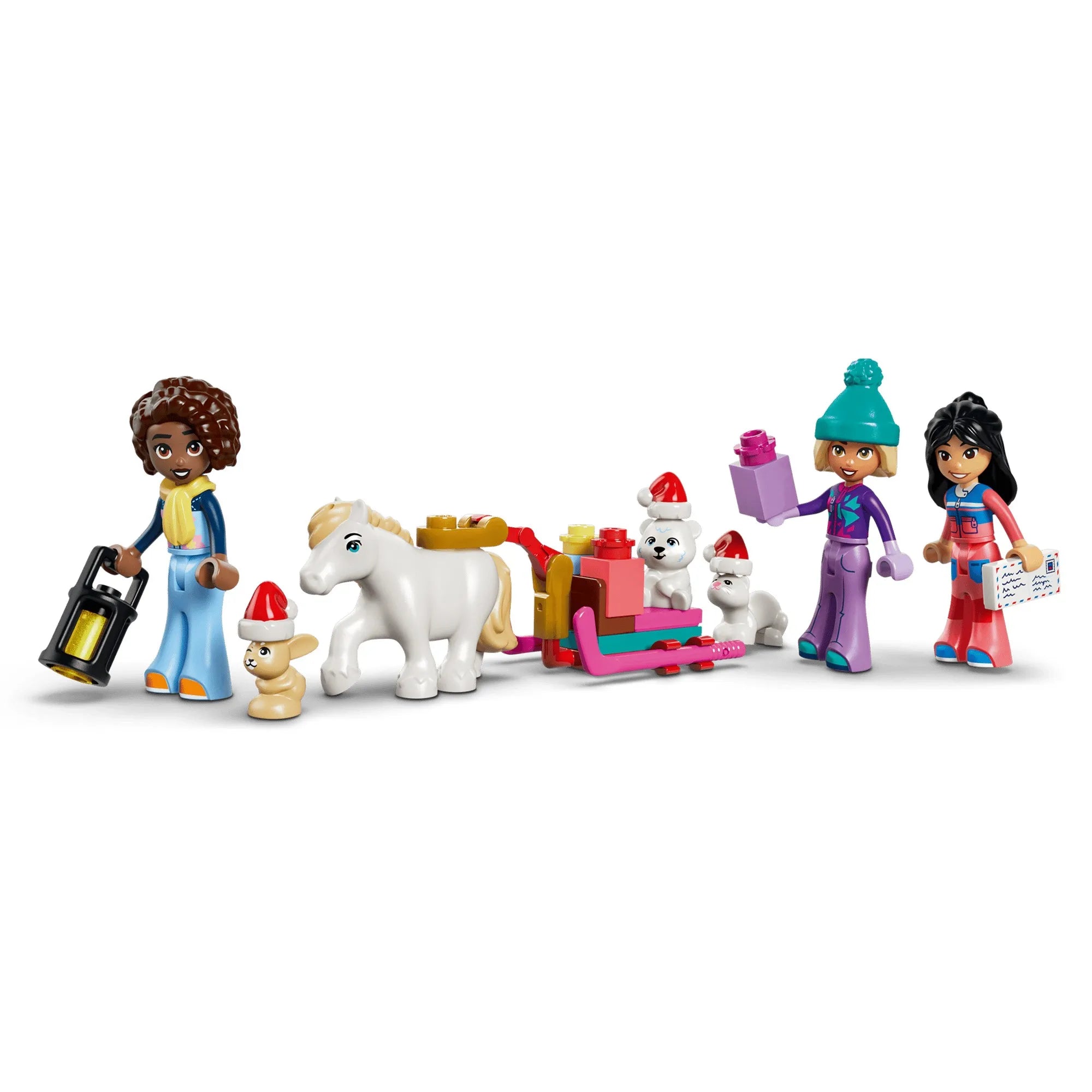 LEGO Friends Adventi naptár 2026 42698 – Nova, Liann és Aliya figurák pónival, nyuszival és ünnepi állatfigurákkal
