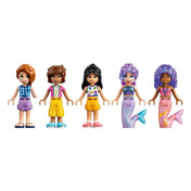 LEGO Friends: Hableányos hullámvasút 42703, 864 darabos készlet minibaba és hableány figuráinak részletes bemutatója, különböző karakterekkel és egyedi megjelenéssel.