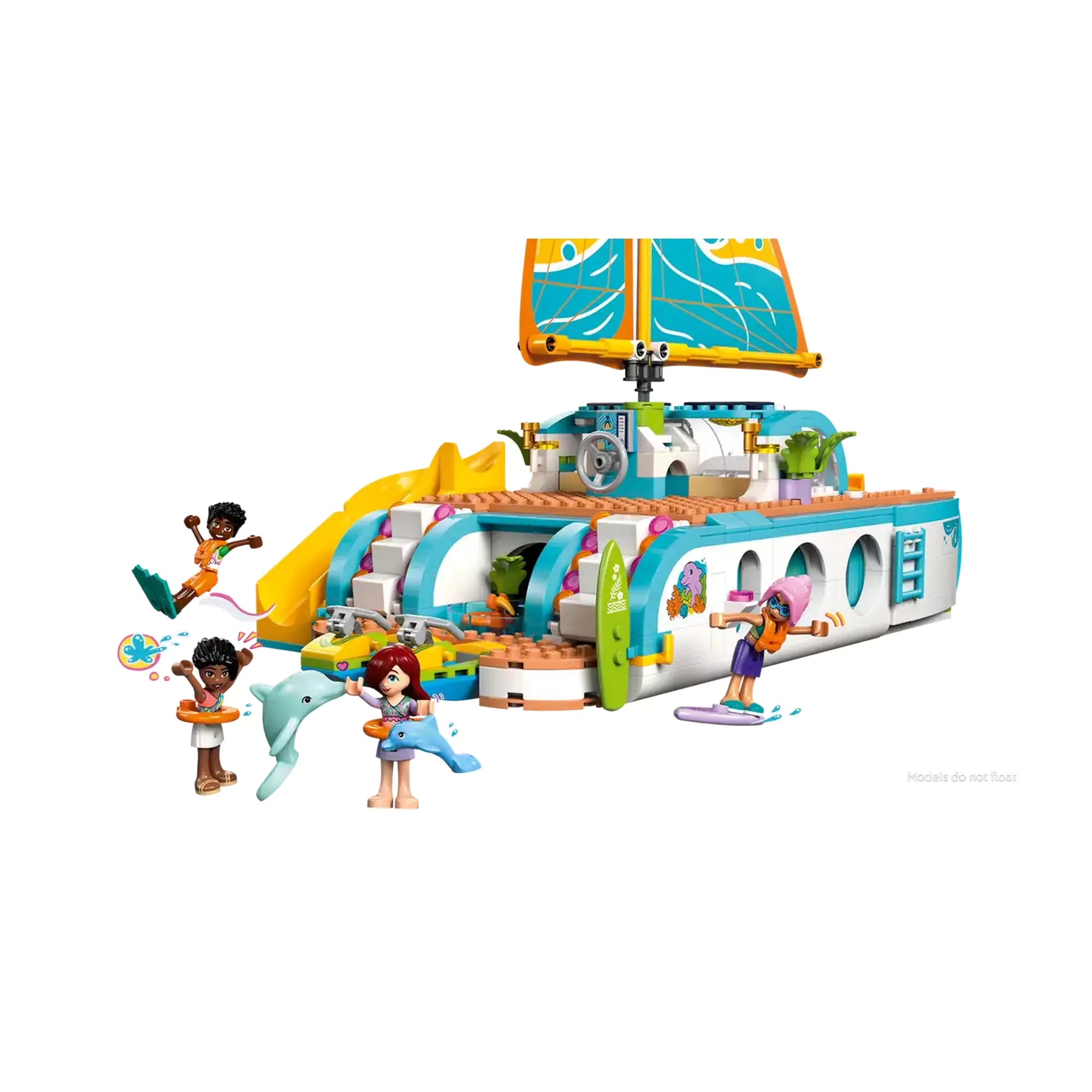 LEGO Friends: Hajós kirándulás és kaland (42664) hajó modell játék közben, szereplőkkel, delfinekkel és rengeteg kiegészítővel.
