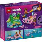 LEGO Friends Kalandok az axolotlhajón (42681) doboz hátoldala, játékfunkciók és jelenetek bemutatásával