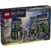 LEGO Harry Potter A Zsebpiszok köz varázslóboltjai 76471 dobozkép 788 elemmel, 8 minifigurával és a 25. évfordulós Ron kutya patrónus figurával.