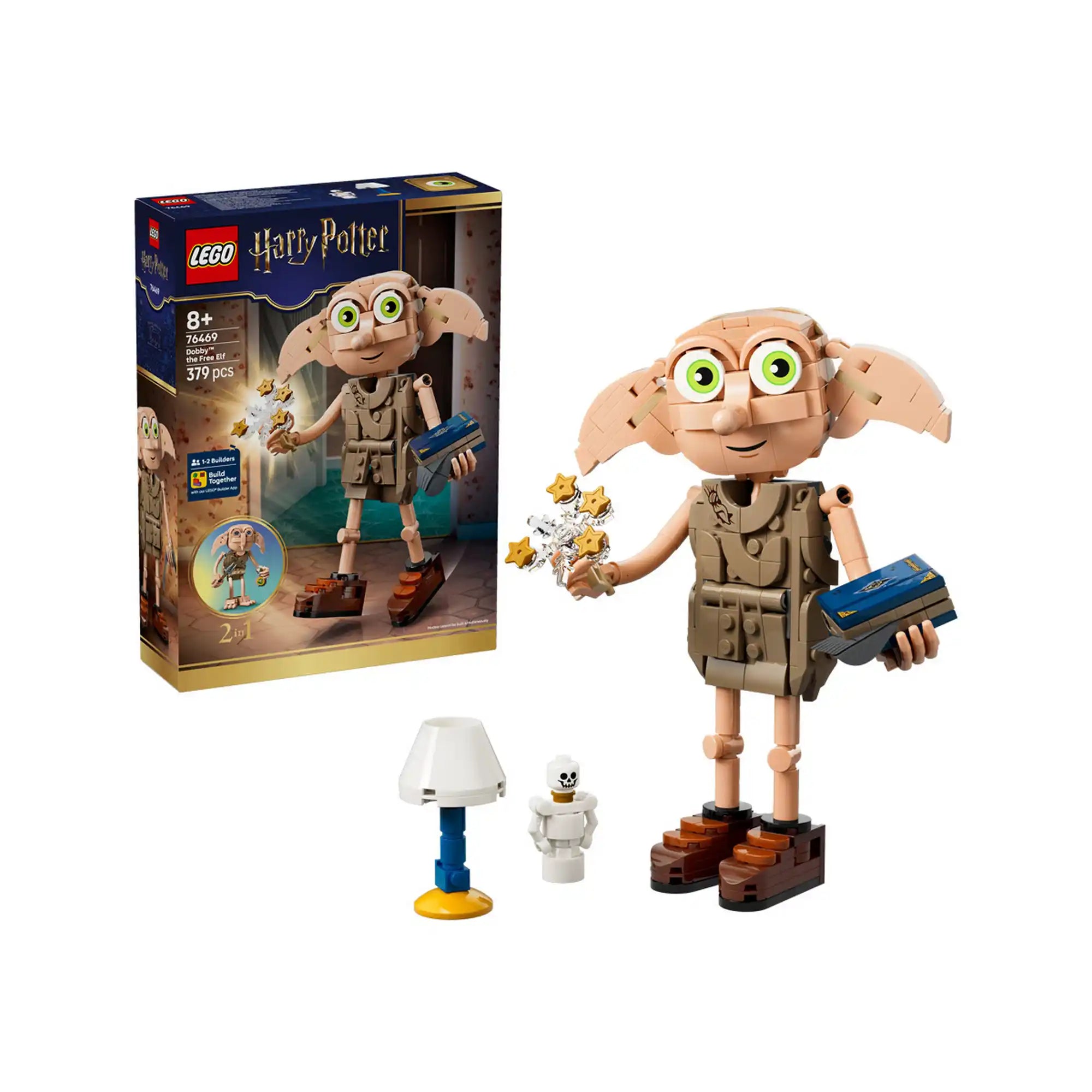 LEGO Harry Potter Dobby™ a házimanó 76469 építőkészlet dobozképpel, megépíthető Dobby figurával, Tom Denem naplójával, zoknival, tortadísz elemmel és Hedwig emlékeztető kiegészítővel.