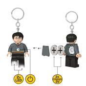 LEGO Harry Potter kulcstartó LED lámpával, szétszedett elemtartóval és LED funkció jelöléssel.