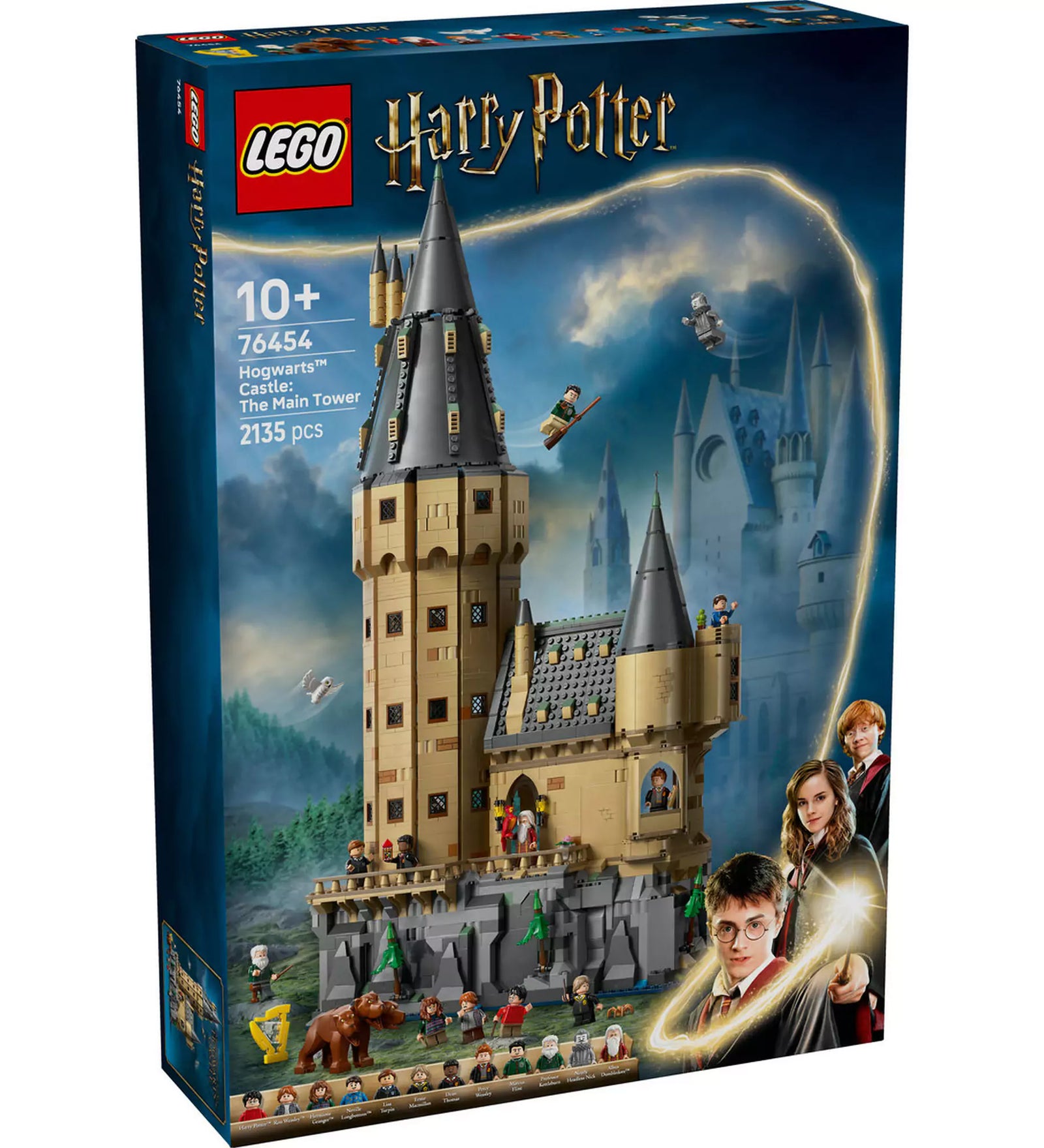 LEGO Harry Potter: Roxfort kastély – A központi torony (76454) doboz, a hatalmas torony és a varázslóvilág szereplőivel.