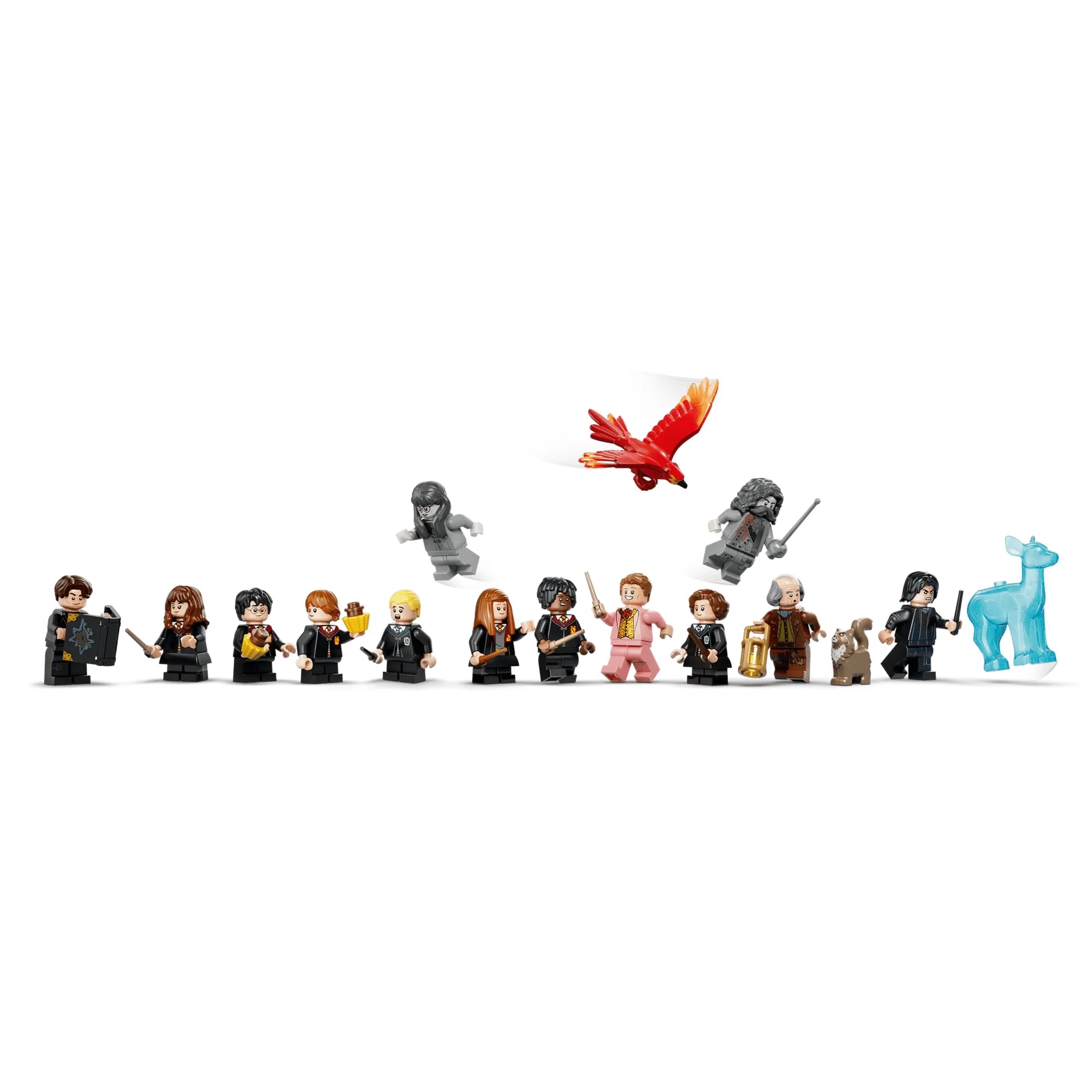 LEGO Harry Potter 76473 karakterek és kiegészítők sorban, Fawkes madárral, szellemekkel, Mrs. Norrisszal és Őzsuta patrónussal.