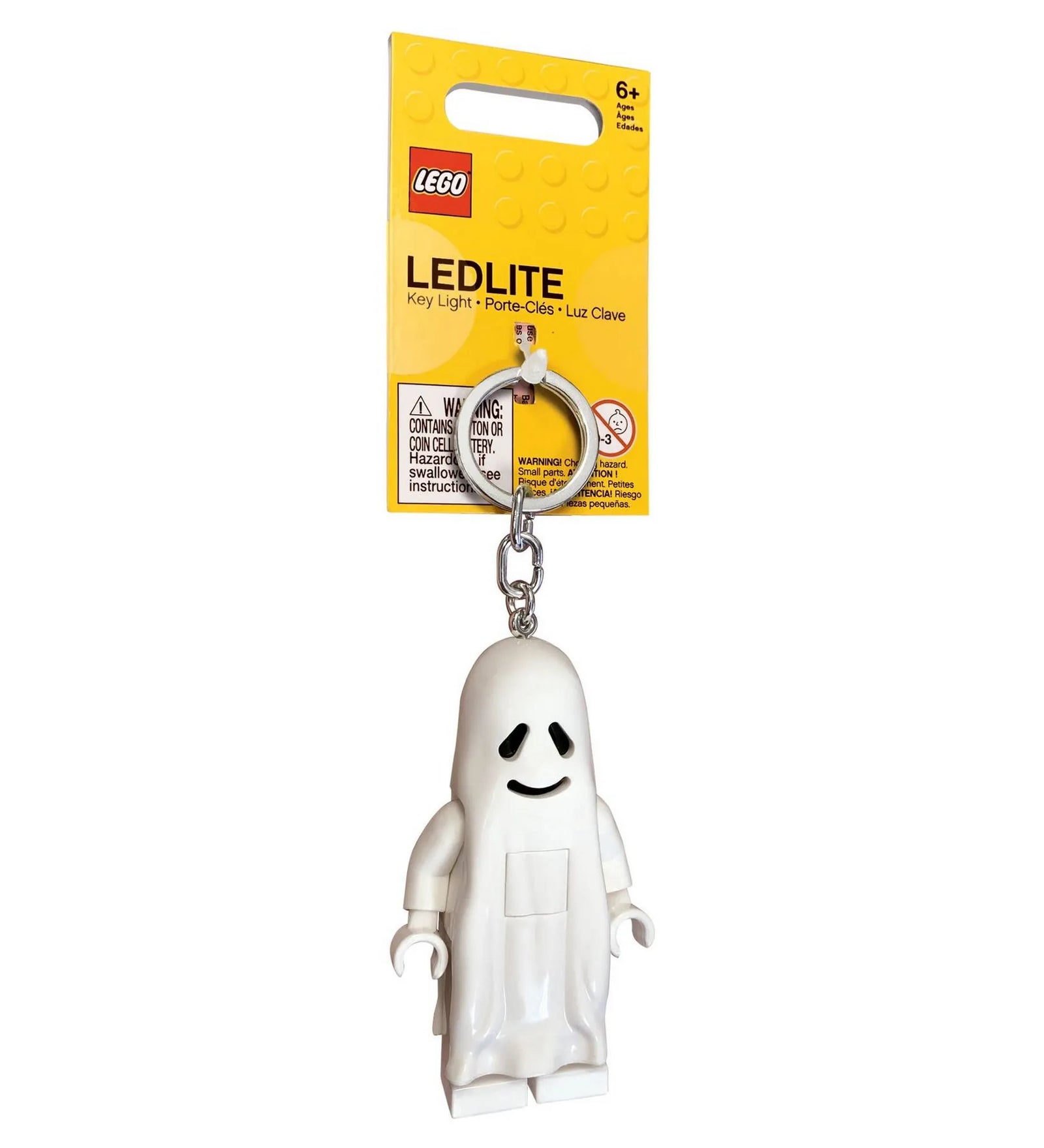LEGO Iconic: Szellem, világító kulcstartó, LGL-KE48 – A szellem formájú LEGO LED kulcstartó eredeti sárga LEGO csomagolásban, felakasztható kártyán.