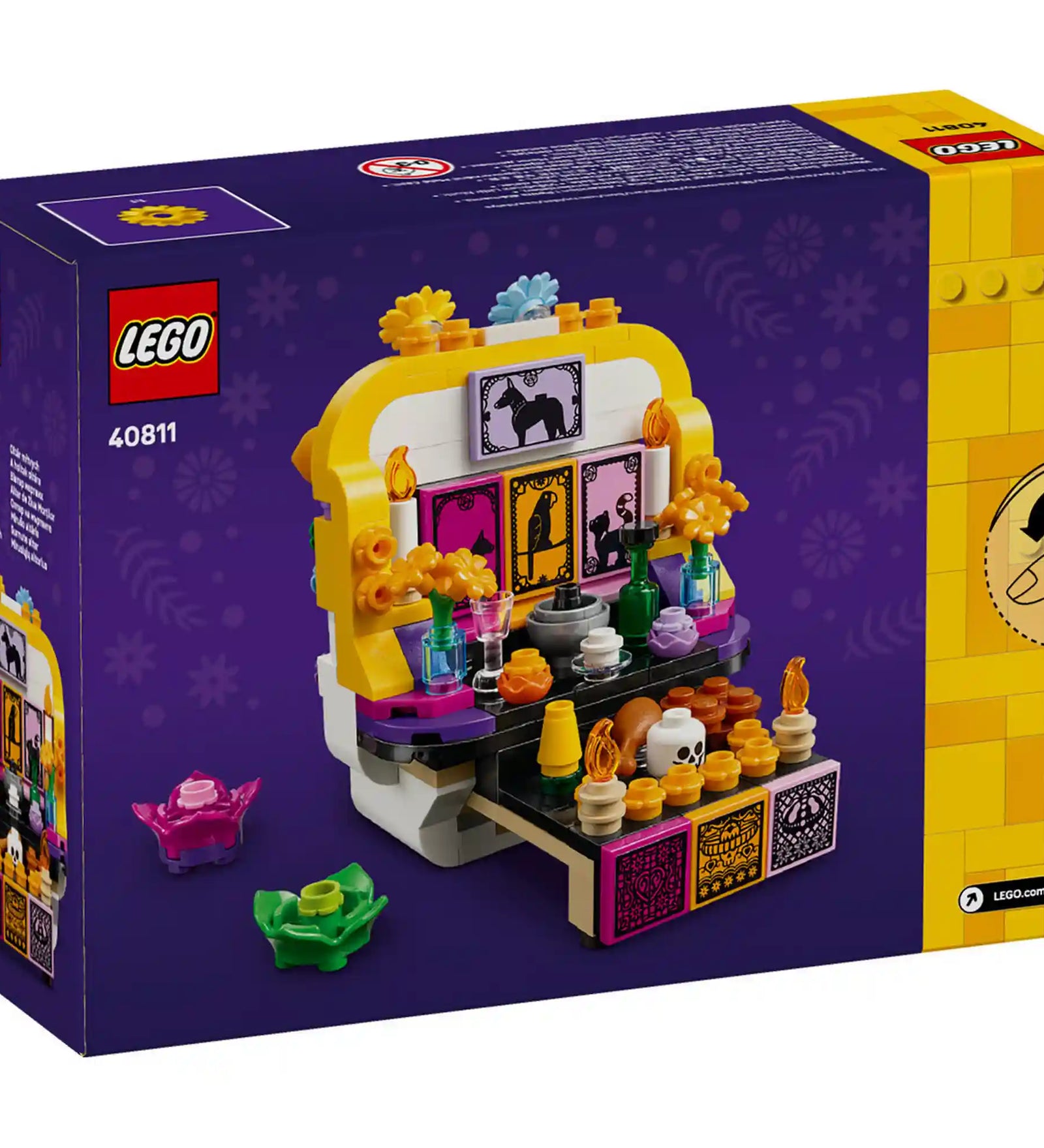 LEGO A holtak oltára 40811 készlet dobozának hátoldala a kinyitható oltármodell bemutatásával.