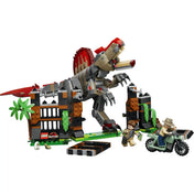 Termék tartalma: LEGO Jurassic World készlet mozgatható Spinosaurus figurával, kifutóval, motorkerékpárral, két minifigurával és dinoszaurusztojással.