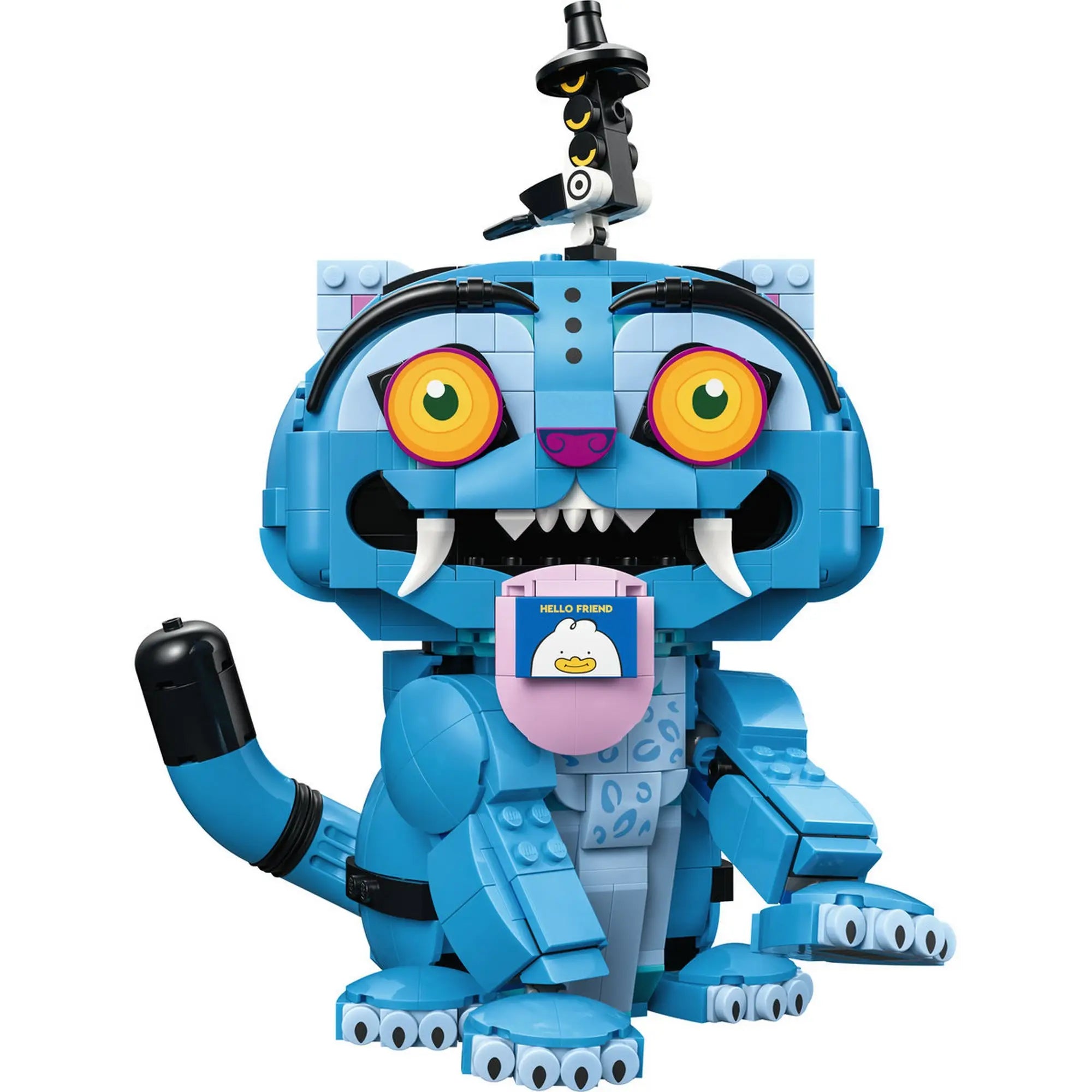 A LEGO KPop Demon Hunters: Derpy tigris és Sussie madár 72537 megépített Derpy tigris figurája kihúzható nyelvvel, üzenetkártyával és Sussie madárral.