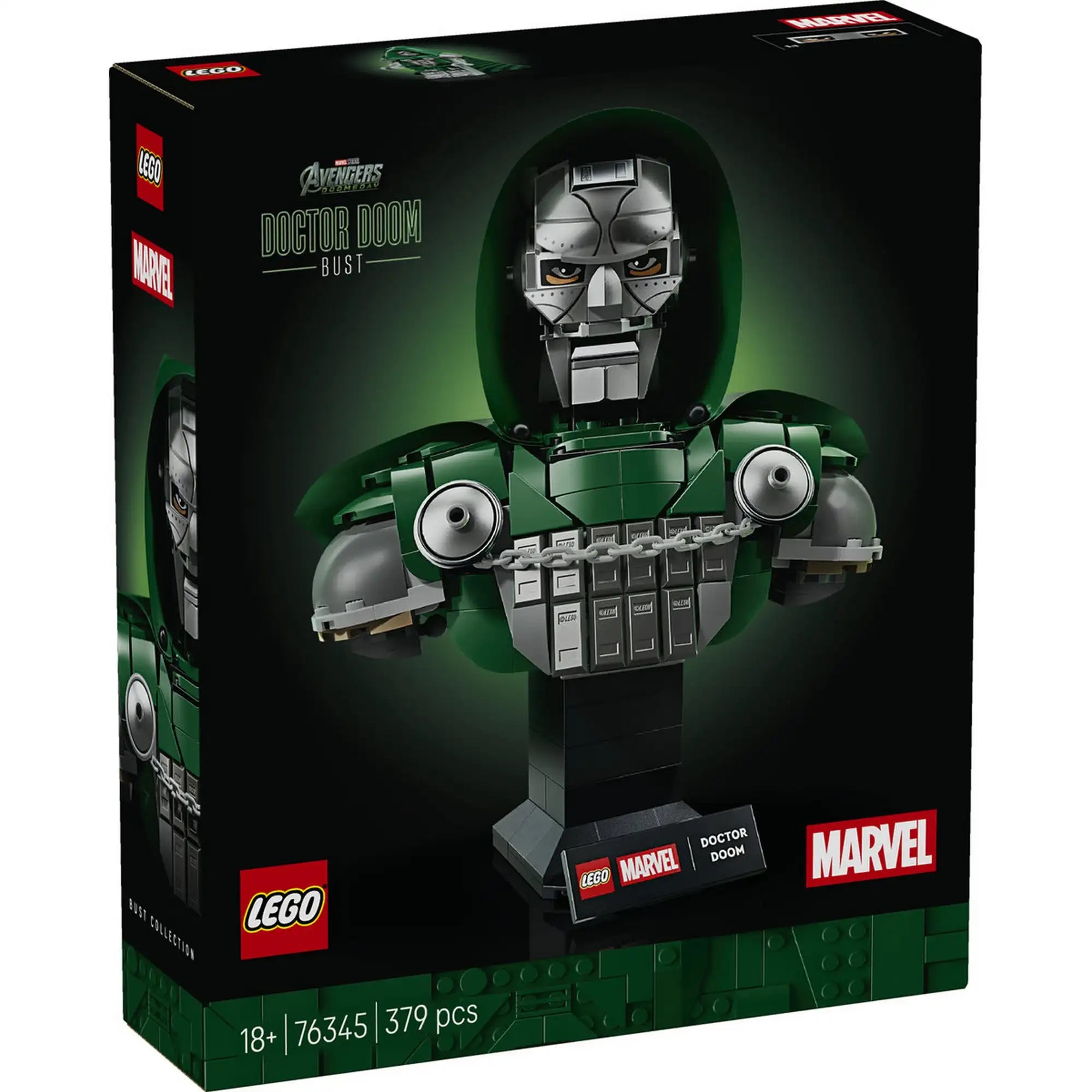 LEGO Marvel Doctor Doom mellszobor 76345, 379 darabos készlet doboza
