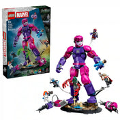 LEGO Marvel Bosszúállók: Ítéletnap 76348 doboza és az összeépített Őrszem robot a Marvel hősökkel.