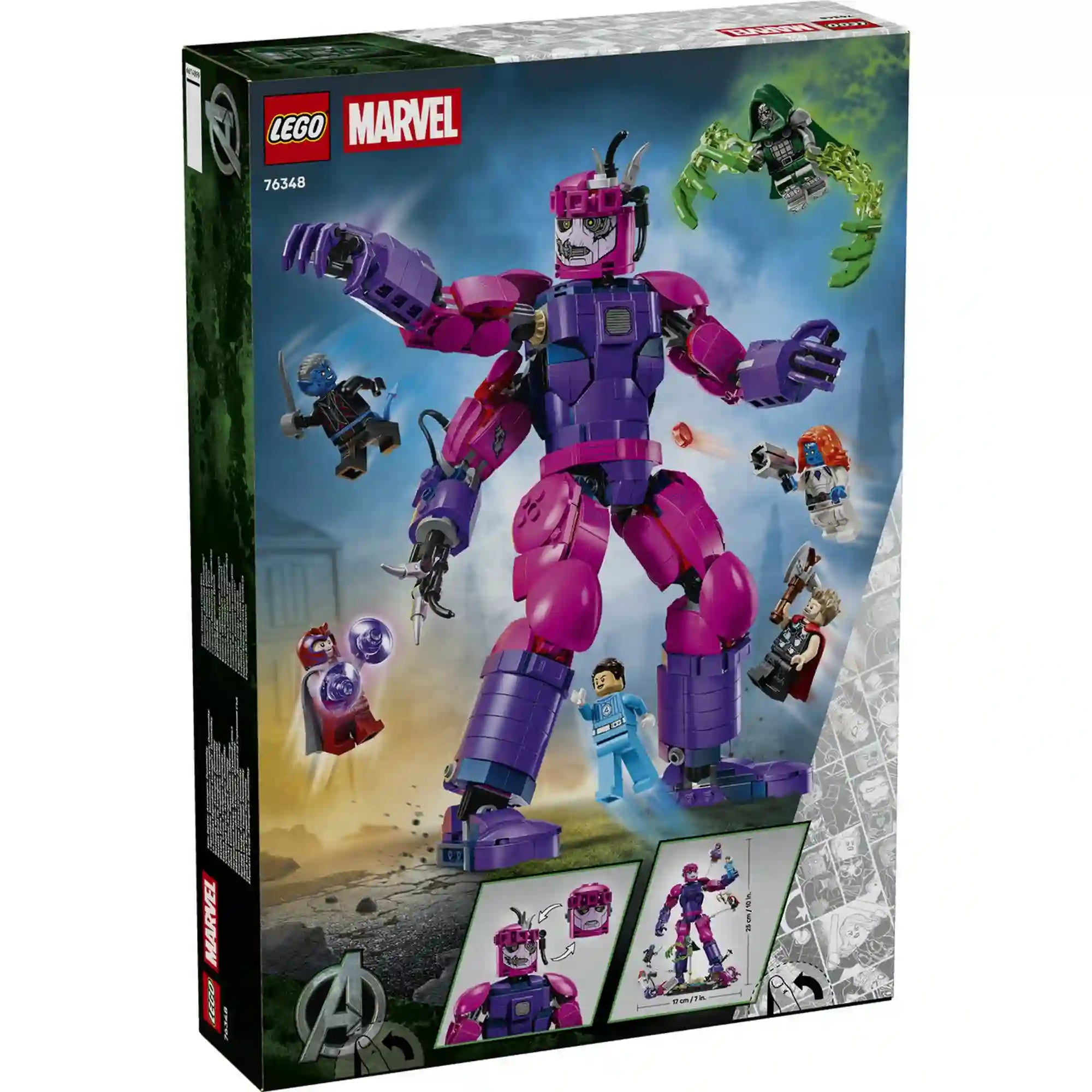 LEGO Marvel Bosszúállók: Ítéletnap 76348 készlet dobozának hátoldala az Őrszem robottal.