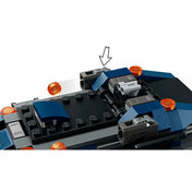 LEGO Marvel Pókember rabszállító jármű beépített korongvető fegyverrel és interaktív kilövő mechanizmussal.