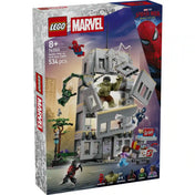 LEGO Marvel Pókember és Hulk csatája 76350 dobozkép, az épület, Hulk és Pókember akciójelenetével az előlapon.