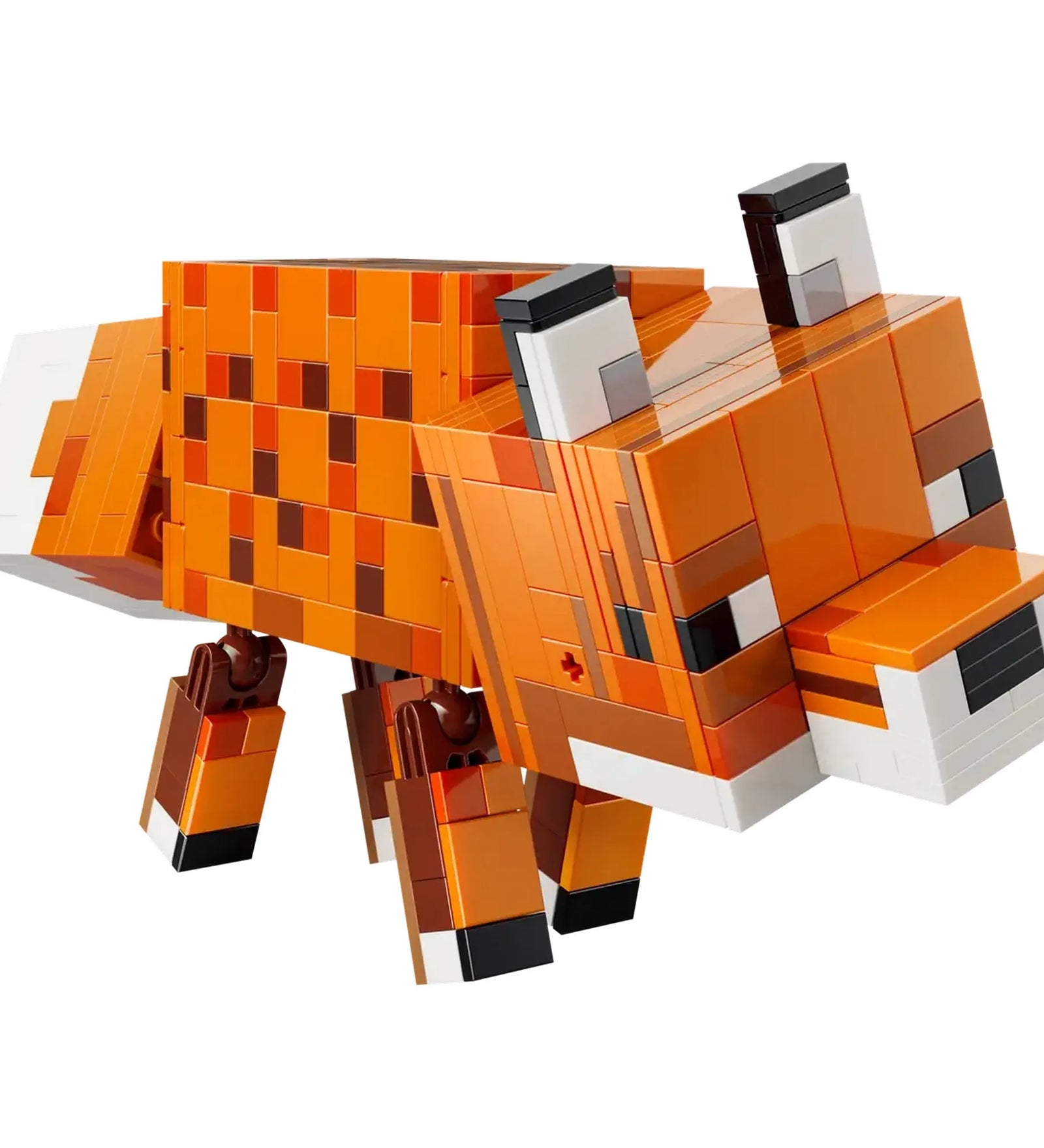 LEGO Minecraft: A róka 21588 megépített róka figura oldalnézetben, fehér háttéren