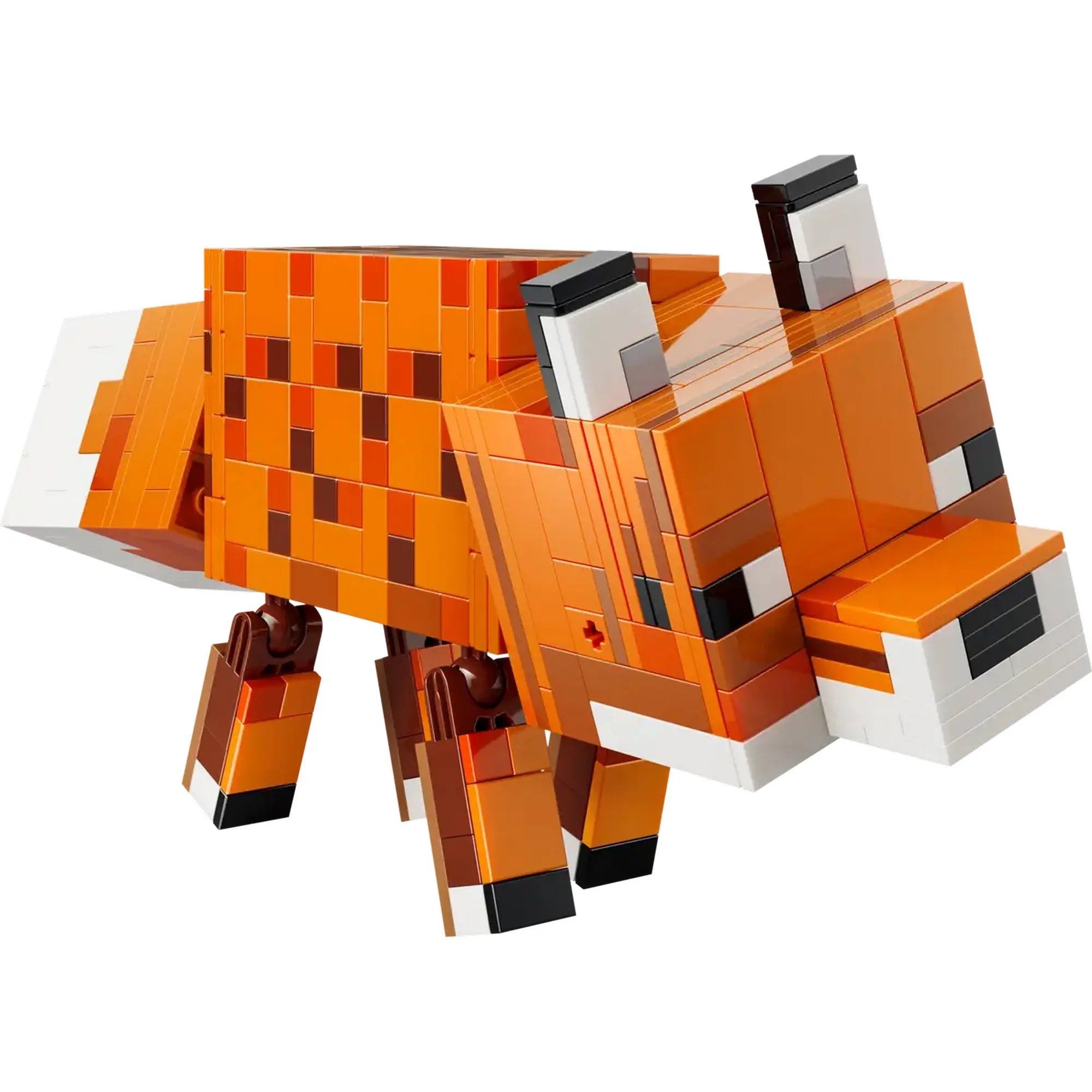 LEGO Minecraft: A róka 21588 megépített róka figura oldalnézetben, fehér háttéren