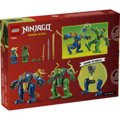 LEGO NINJAGO 71853 doboz hátoldala, Jay sárkánypáncél robot és a mutáns szörny robot játékfunkciókkal.