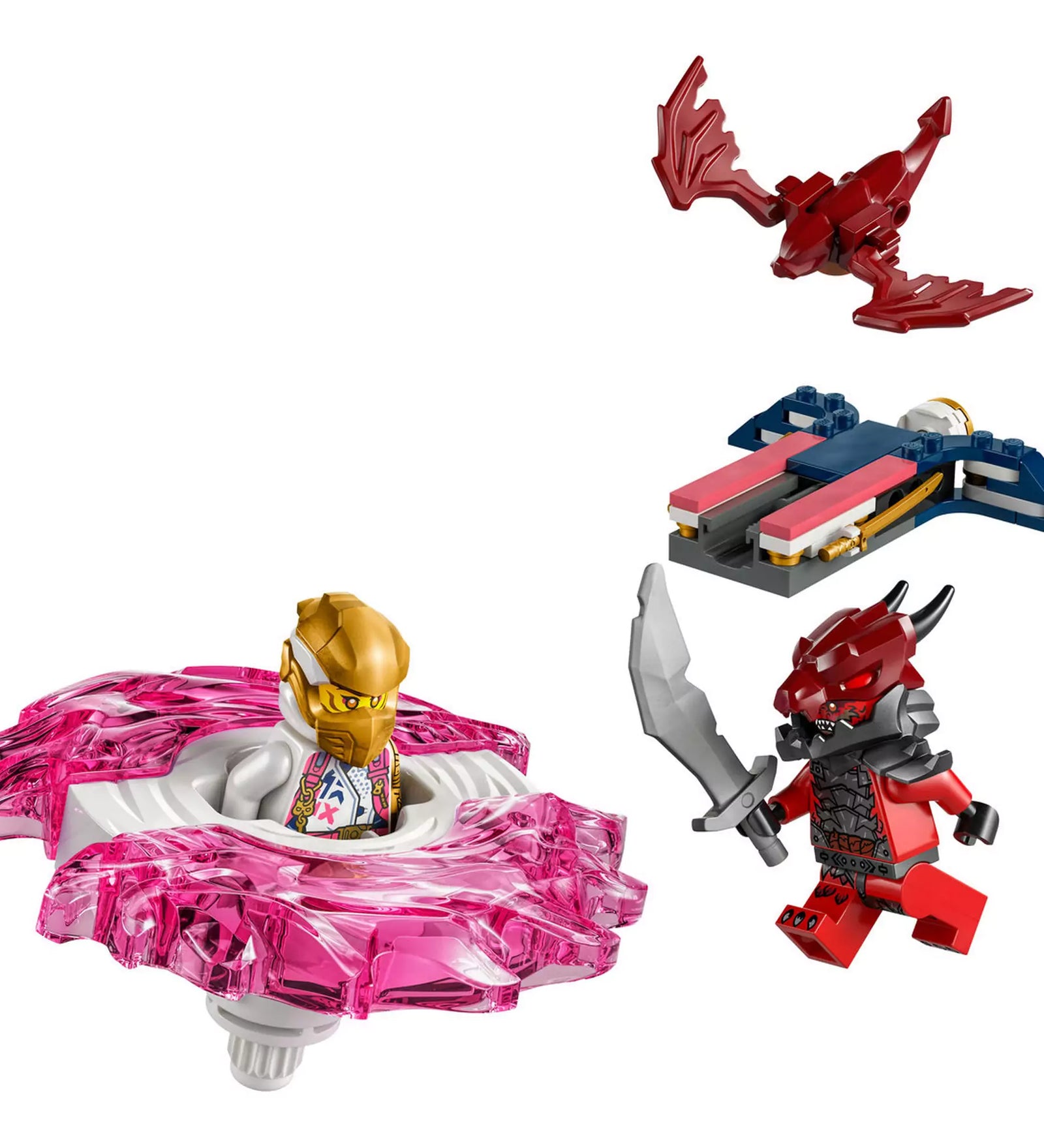 A LEGO Ninjago Sora sárkány Spinjitzu pörgettyűje 71824 szett tartalma, Sora figurával és a sárkány Spinjitzu pörgettyűvel.