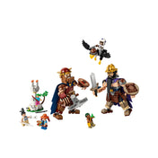 A LEGO ONE PIECE 75644 készlet szereplői: Dorry, Brogy, Zoro, Usopp, Mr. 3, Miss Goldenweek, Mr. 13 és Miss Friday.