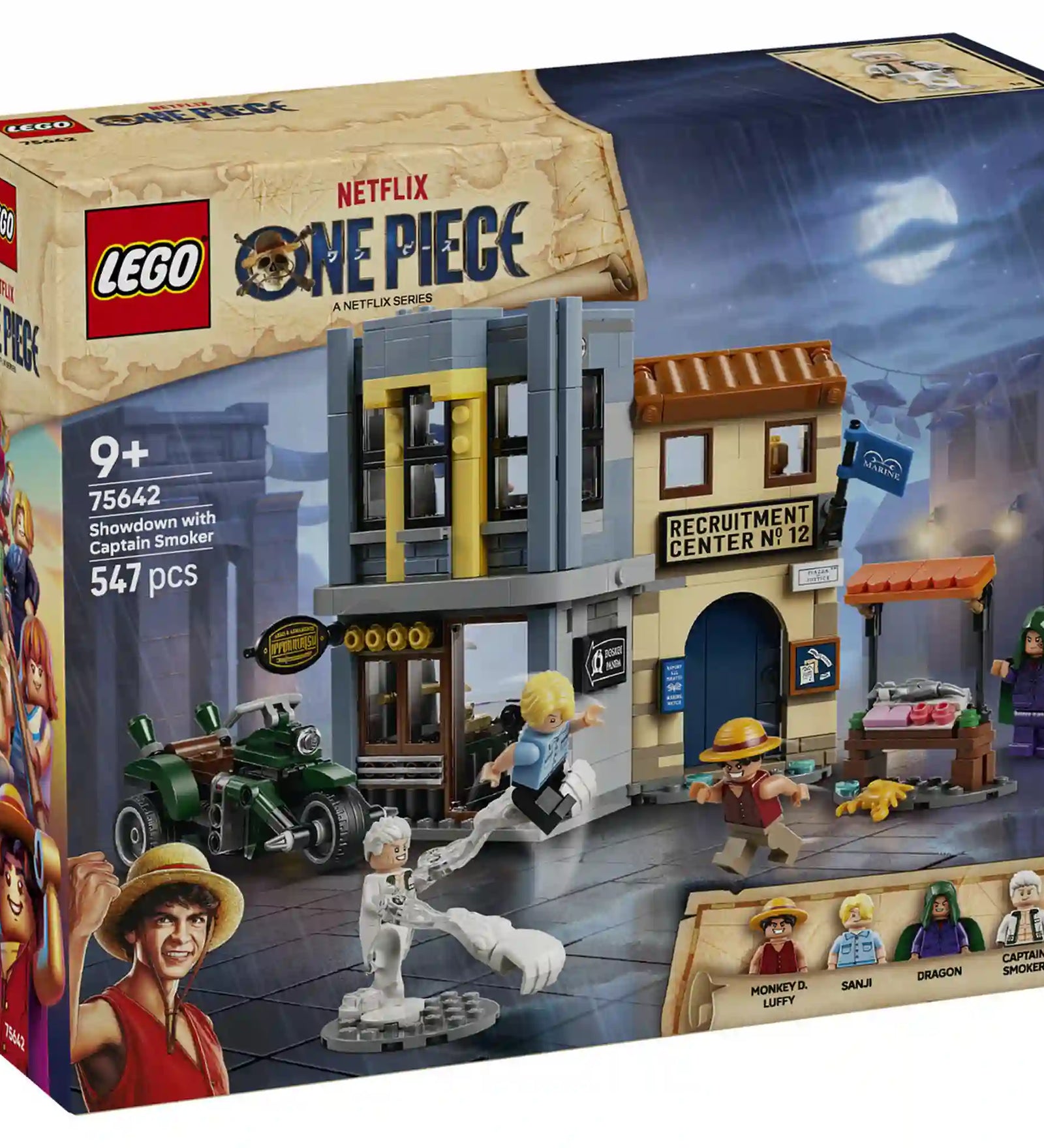 LEGO ONE PIECE Leszámolás Smoker kapitánnyal 75642, 547 darabos építőkészlet doboza.